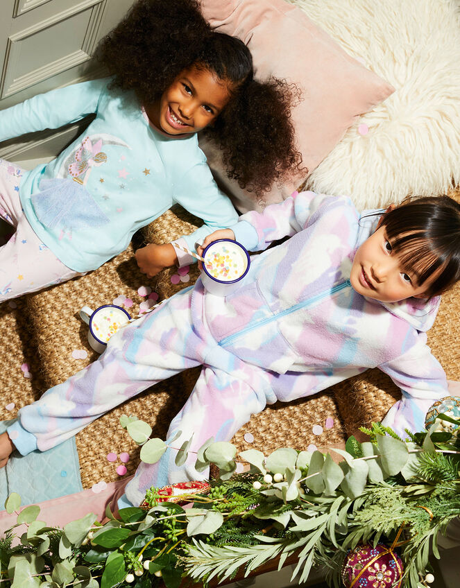 Super-Soft Marble Unicorn Sleepsuit in Recycled Polyester, Blue (AQUA), large