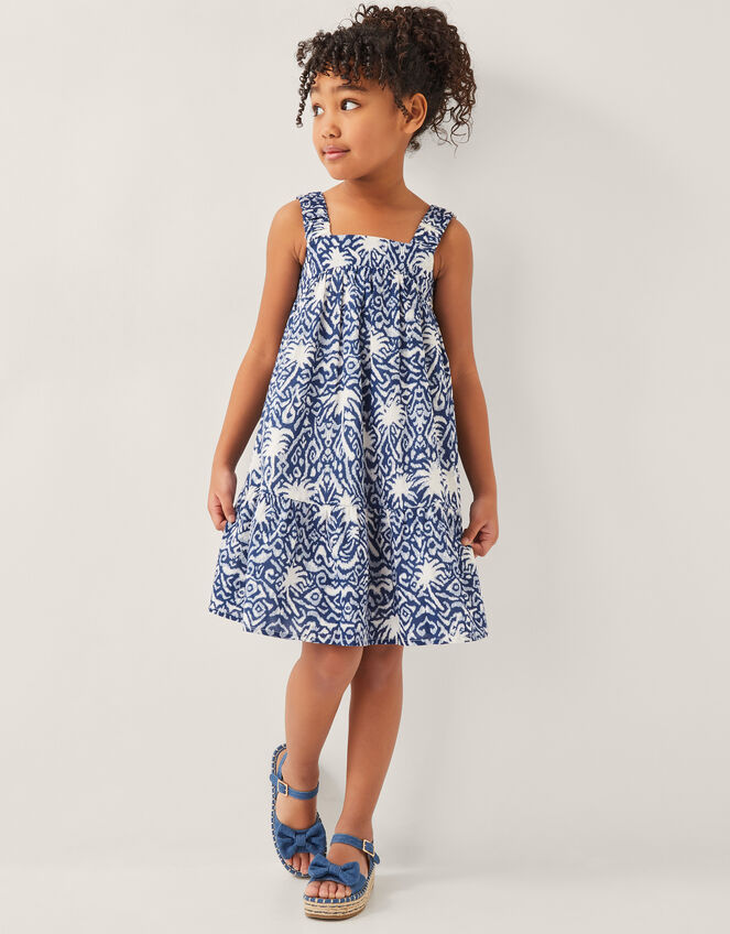 Palm Print Ikat Sundress, Blue (BLUE), large