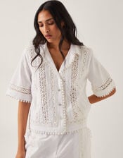 Irina Short Sleeve Lace Shirt, White (WHITE), large