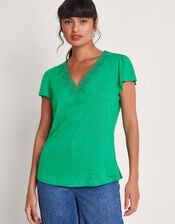 Lisa Lace Linen T-Shirt, Green (GREEN), large