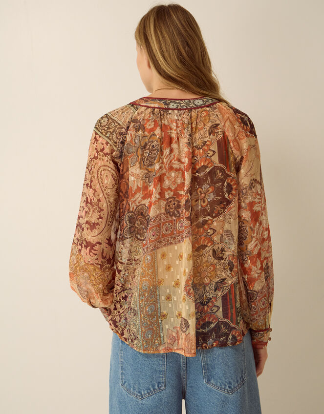 Evelina Sheer Floral Print Top Brown