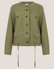 Cally Linen Blend Cropped Bomber Jacket, Green (KHAKI), large