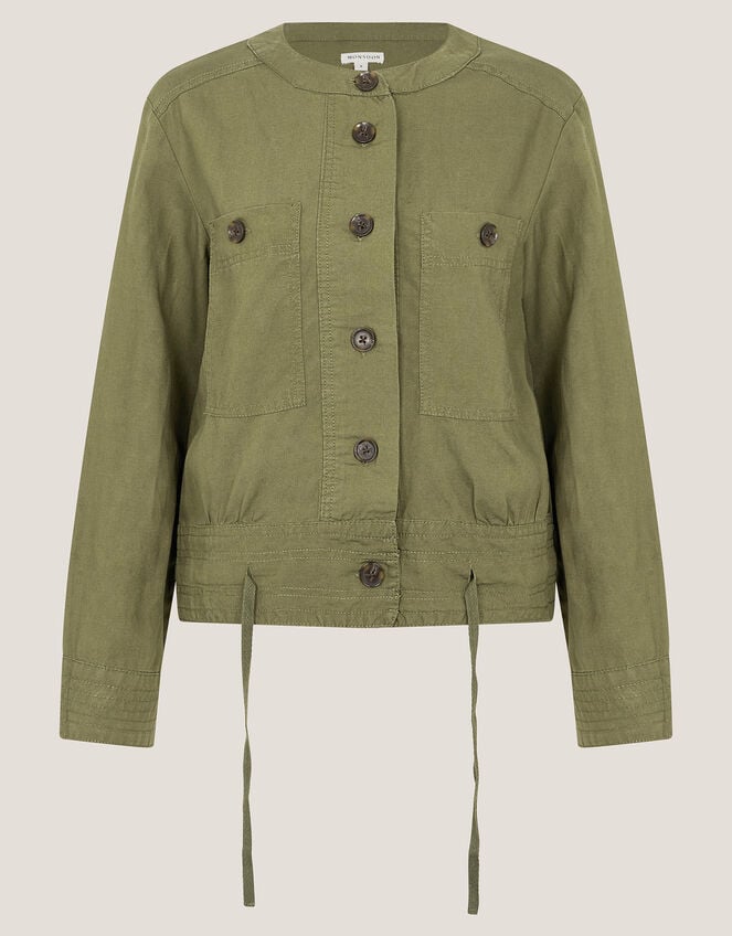 Cally Linen Blend Cropped Bomber Jacket, Green (KHAKI), large