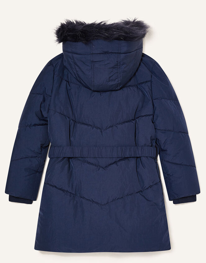 Ruffle Padded and Hooded Coat, Blue (NAVY), large
