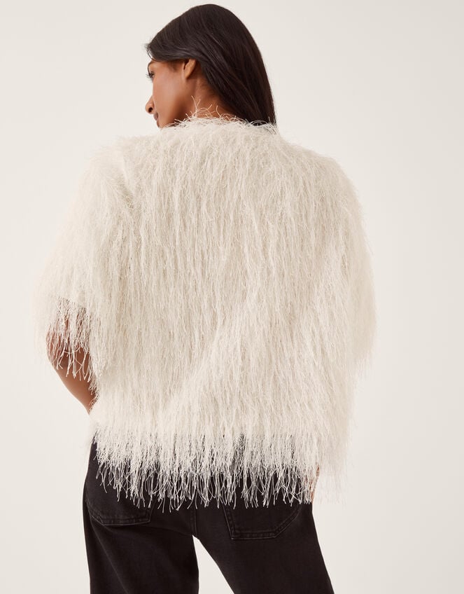 Tori Short Sleeve Fringe Top, Ivory (IVORY), large