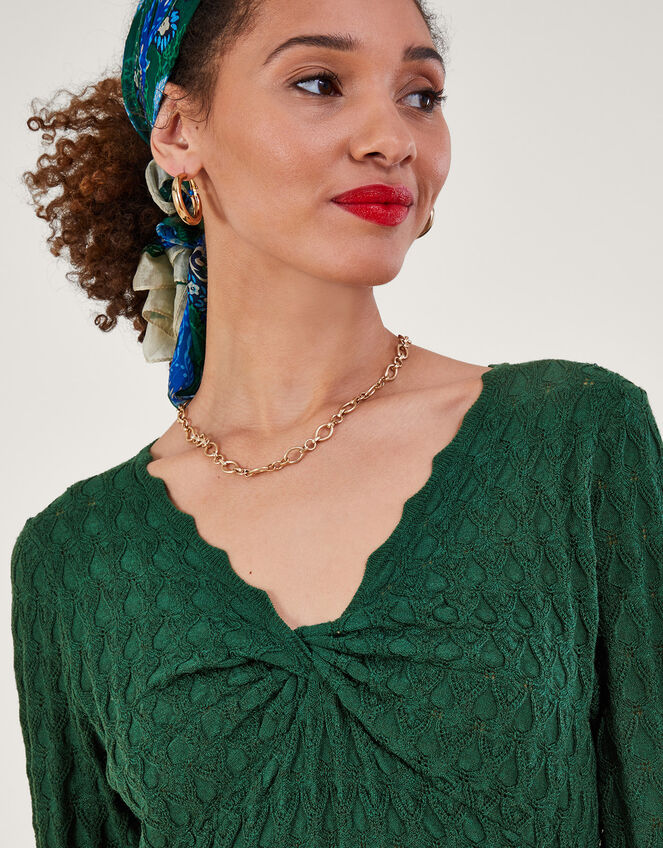 Pointelle Stitch Jumper with Recycled Polyester, Green (DARK GREEN), large