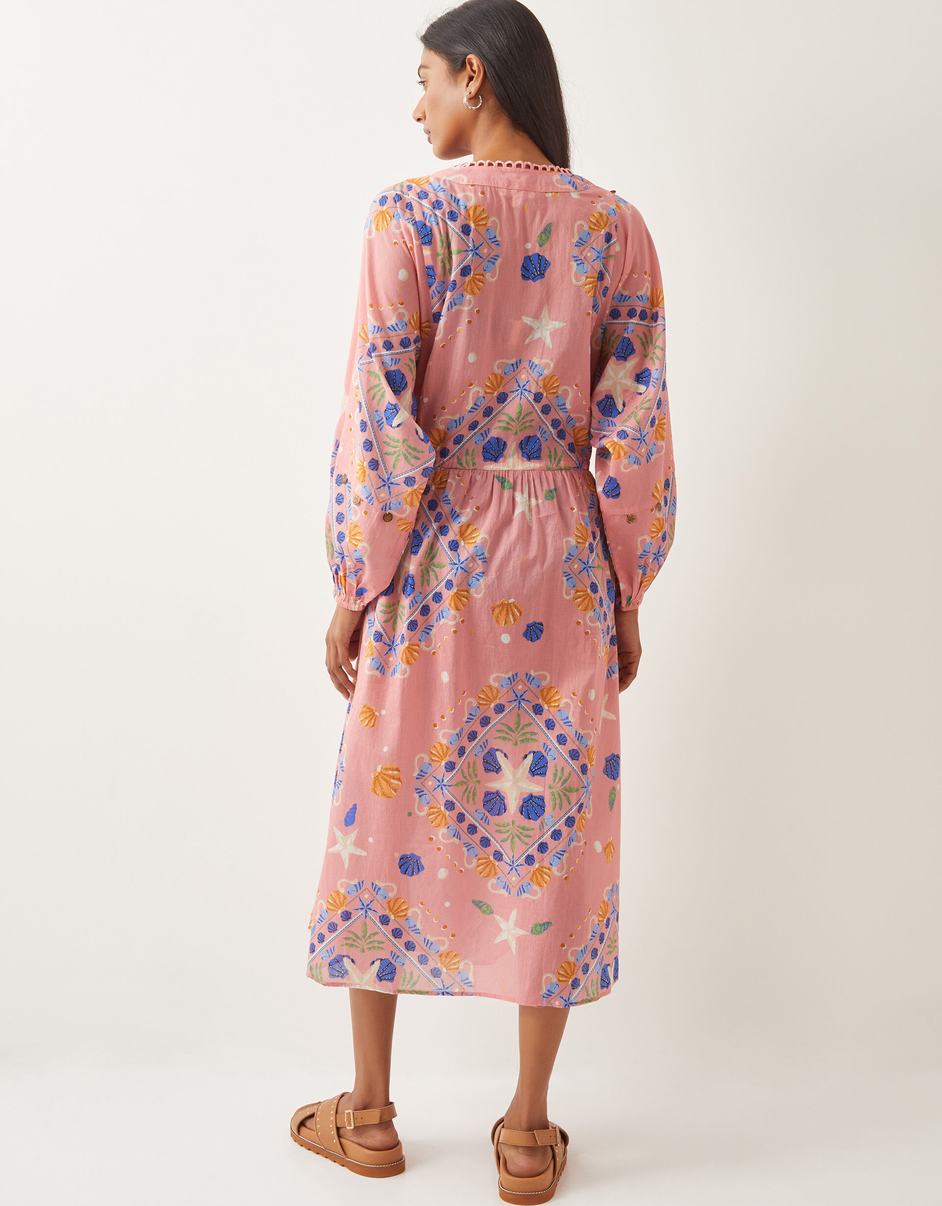 Mabel Shell Print Cotton Kaftan Dress Orange