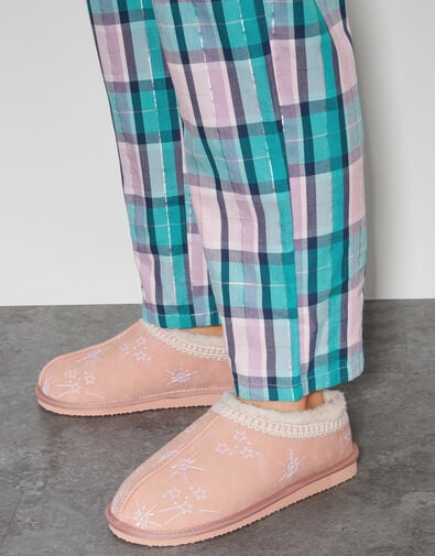 Ebony Embroidered Suedette Mule Slippers, Pink (PINK), large