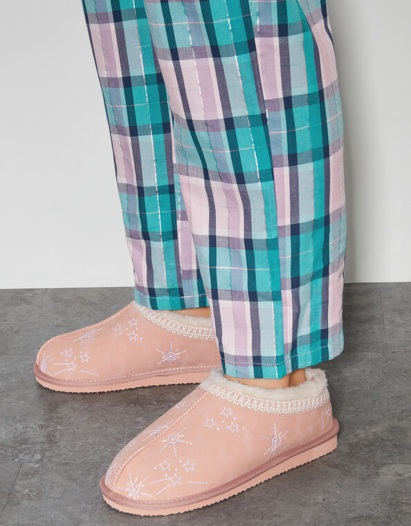 Ebony Embroidered Suedette Mule Slippers, Pink (PINK), large