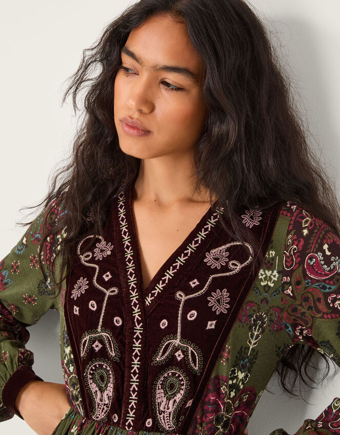 Jemma Paisley Print Jersey Midi Dress, Green (GREEN), large