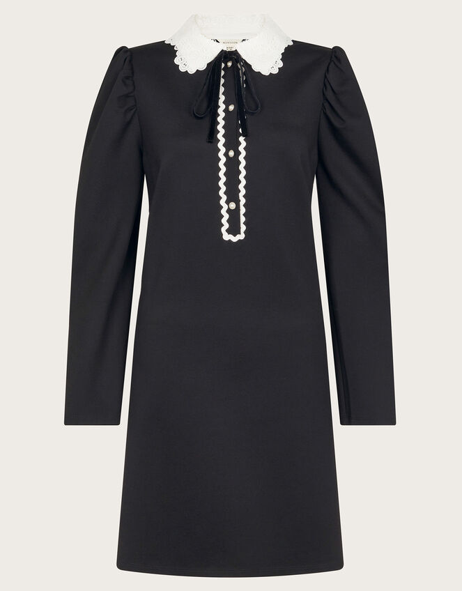 Polly Lace Collar Ponte Mini Dress, Black (BLACK), large