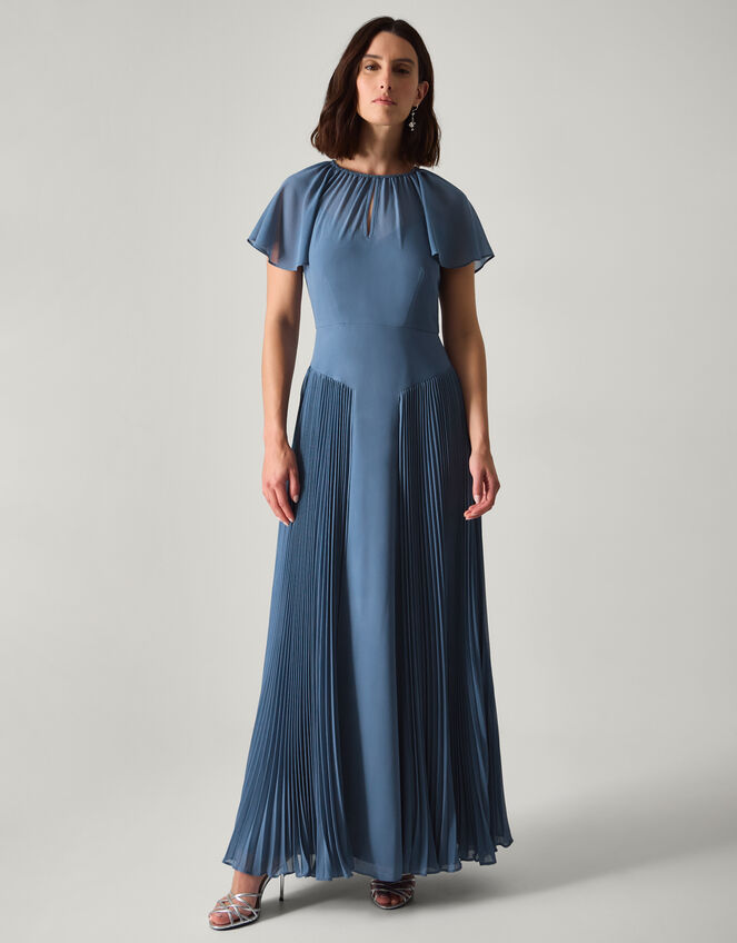 Madison Flutter Sleeve Pleated Bridesmaid Dress Blue
