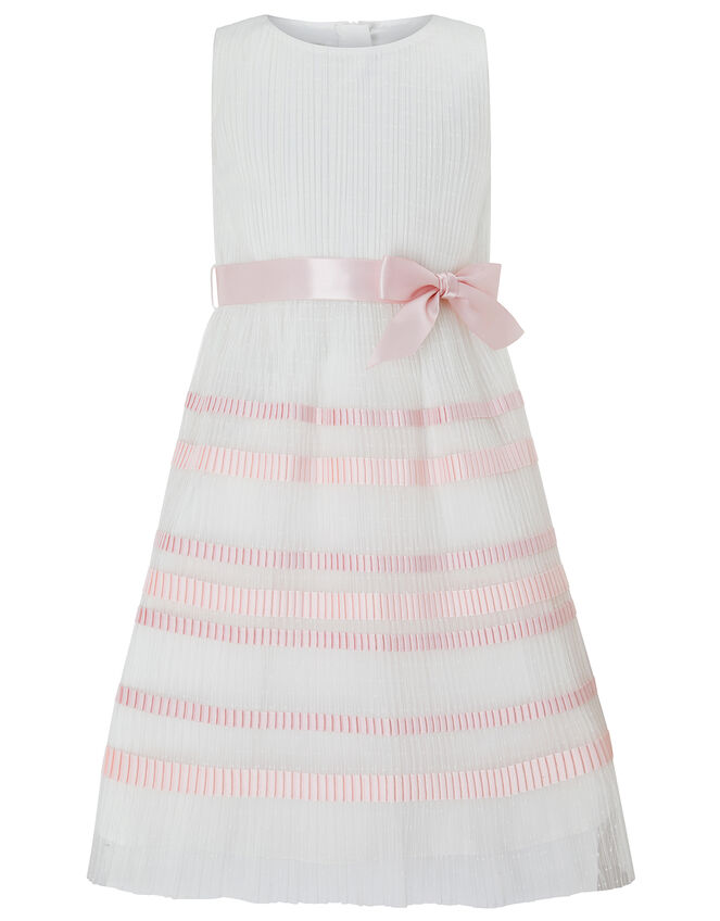 Lydia Pleated Stripe Dress, Ivory (IVORY), large