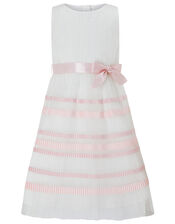 Lydia Pleated Stripe Dress, Ivory (IVORY), large