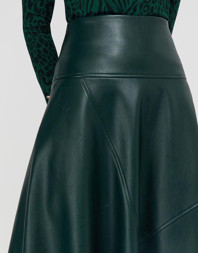 Carly Faux Leather Midi Skirt , Green (DARK GREEN), large