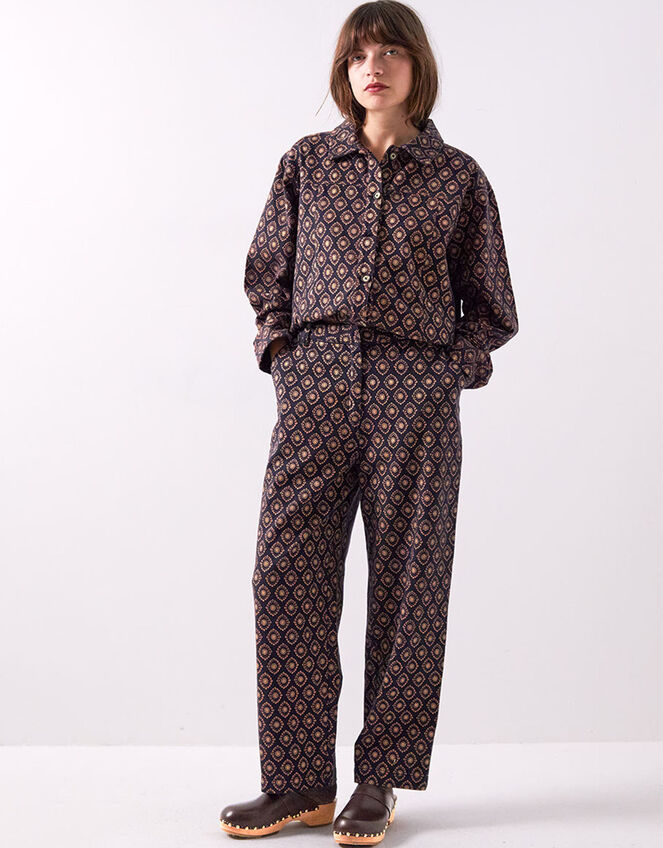 East Pheba Print Cotton Twill Trousers, Multi (DARKS MULTI), large