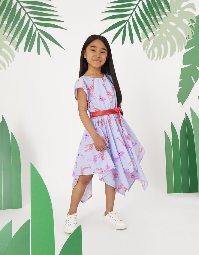 Giraffe and Flamingo Dress WWF-UK Collaboration, Blue (BLUE), large