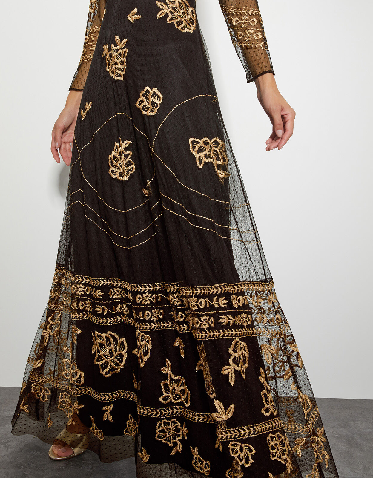 Embroidered mesh sleeve dress cheap