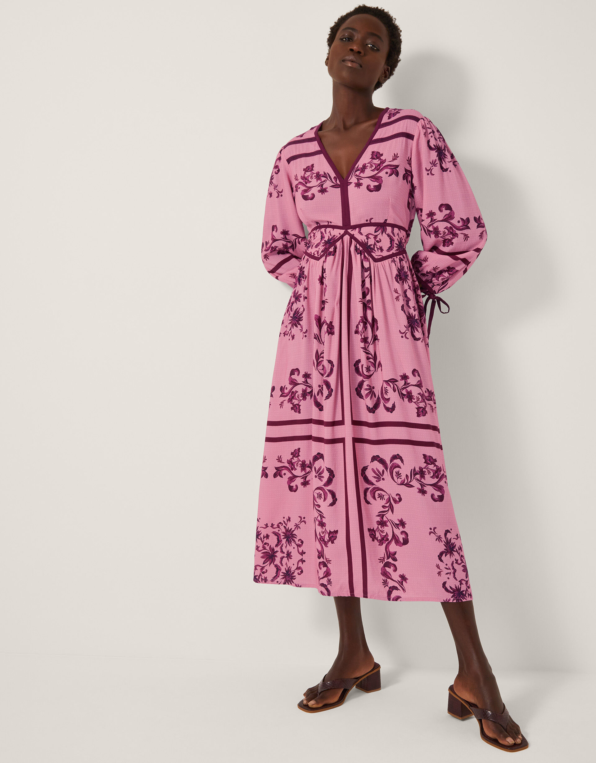 Matilde Floral Long Sleeve Midi Dress Pink