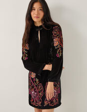 Faye Floral Velvet Mini Tunic Dress, Black (BLACK), large