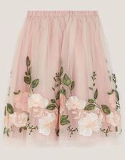 Olene Floral Embroidered Tulle Skirt, Orange (PEACH), large