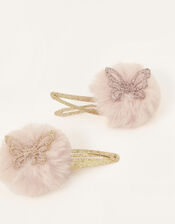 Butterfly Pom-Pom Hair Clips, , large
