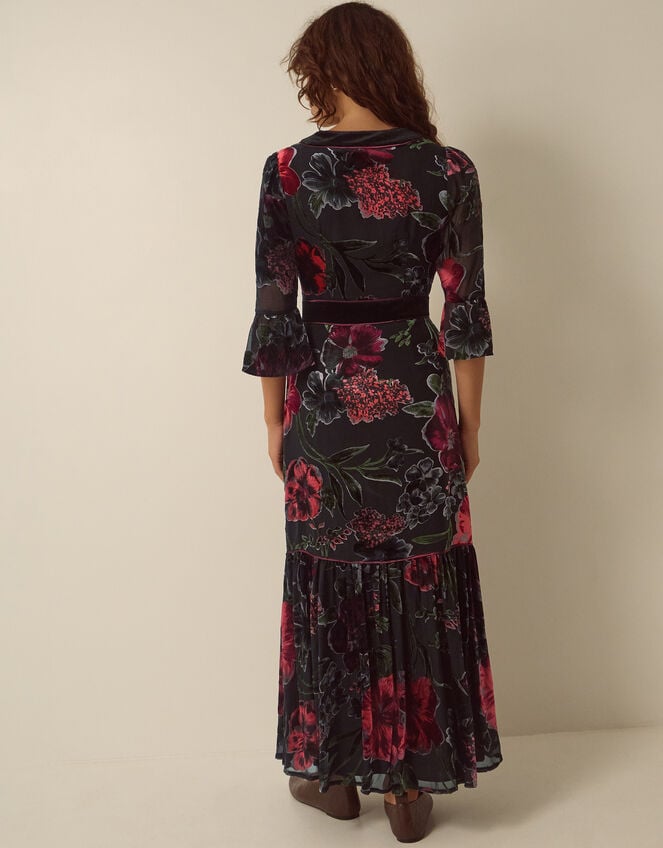 Anya Floral Devor&eacute; Maxi Dress, Red (BURGUNDY), large