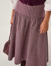 Agatha Check Drop Waist Midi Skirt, Red (CHERRY), large