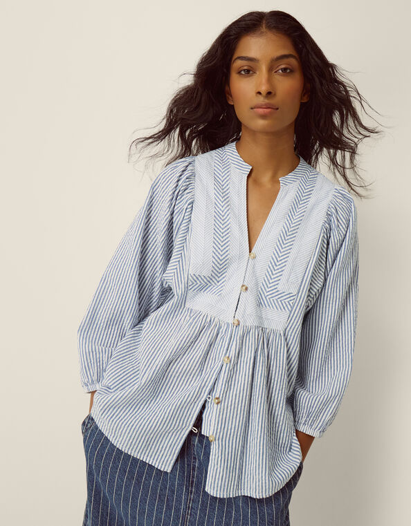 Callie Stripe Blouse, Blue (BLUE), large