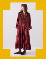 East Brogan Sequin Velvet Tiered Maxi Dress, Red (BERRY), large