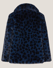 Animal Print Faux Fur Bow Coat, Blue (BLUE), large