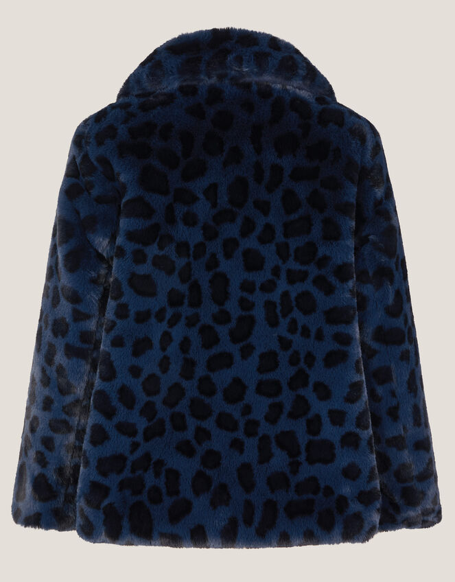 Animal Print Faux Fur Bow Coat, Blue (BLUE), large