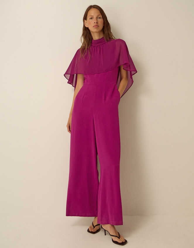 Valerie Cape Wide Leg Jumpsuit, Purple (PURPLE), large