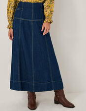 Brooke Seamed Denim Midi Skirt, Blue (INDIGO), large