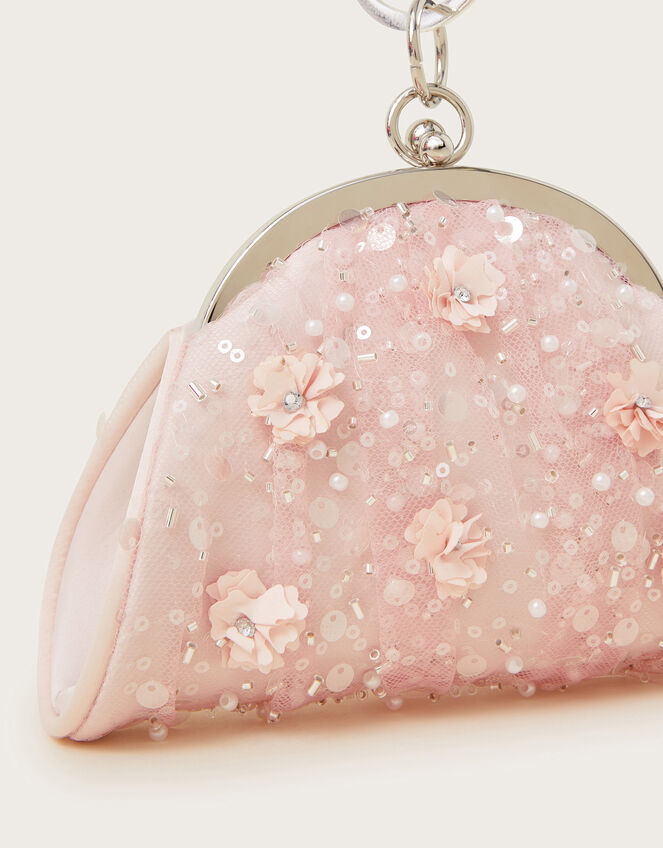 Embroidered Tulle Bangle Mini Bag, Pink (PINK), large