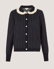 Camila Broderie Collar Cardigan, Blue (NAVY), large