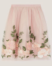 Olene Floral Embroidered Tulle Skirt, Orange (PEACH), large