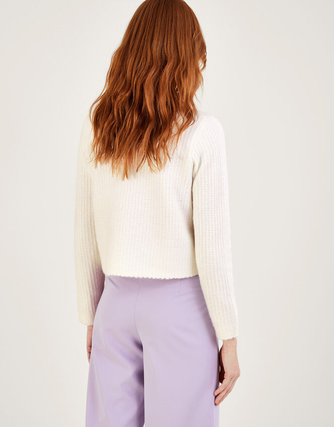 Knit Cropped Jacket with Recycled Polyester, Natural (ECRU), large
