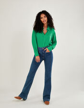 Saskia Button Through Satin Blouse, Green (GREEN), large