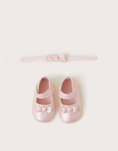 Baby Shimmer Booties and Bow Headband Set, Pink (PINK), large