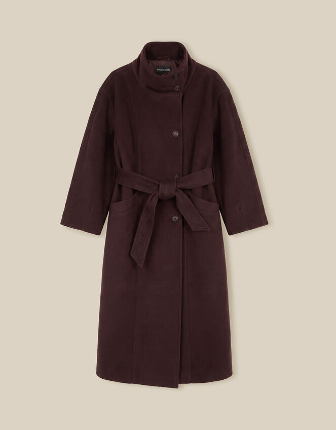 Millie Funnel Neck Belted Coat, Brown (CHOCOLATE), large
