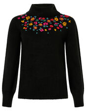 Floral Embroidered Yoke Knit Jumper, Black (BLACK), large