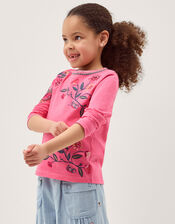 Floral Embroidered Long Sleeve Top, Pink (PINK), large