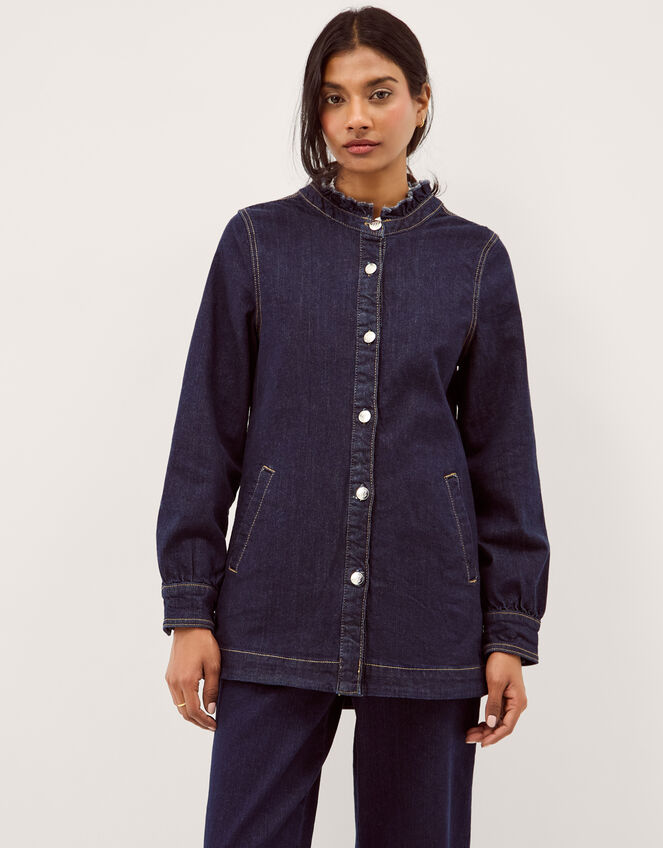 Louisa Longline Frill Denim Jacket, Blue (INDIGO), large