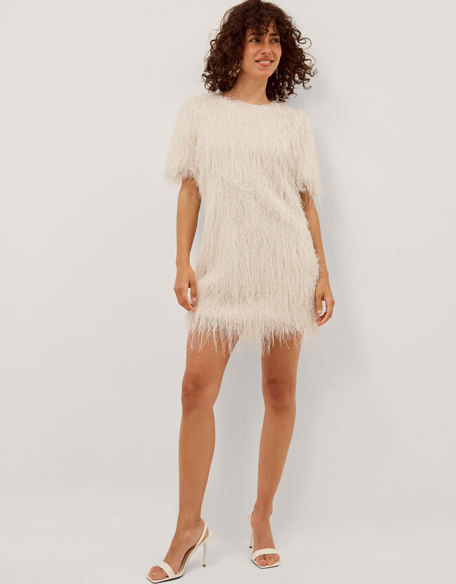 Tori Short Sleeve Fringe Mini Dress Ivory