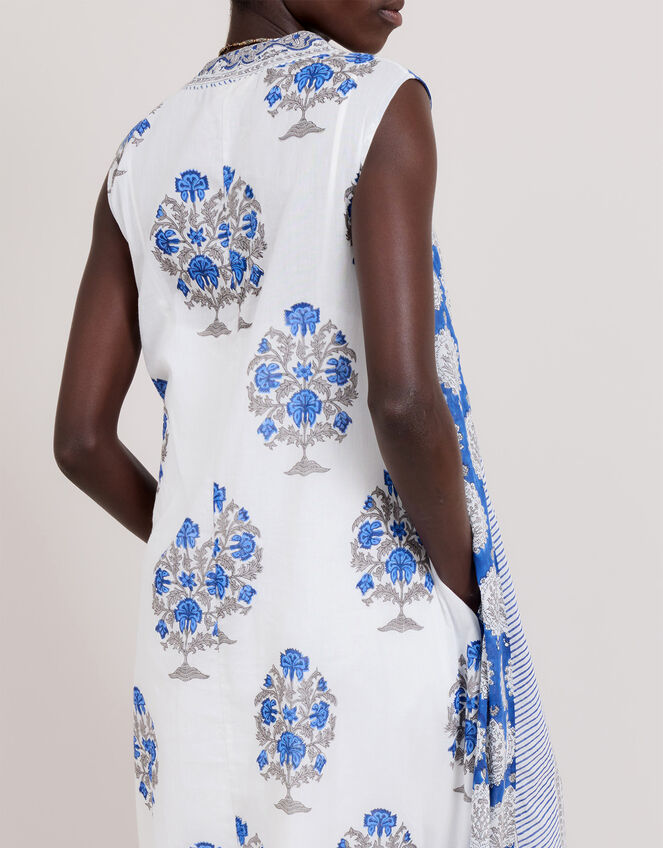 East Sleeveless Print Dress, Blue (BLUE), large