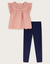 Broiderie Top and Leggings set, Orange (PEACH), large