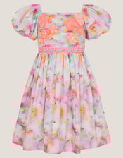 Floral Broderie Puff Sleeve Party Dress, Multi (MULTI), large