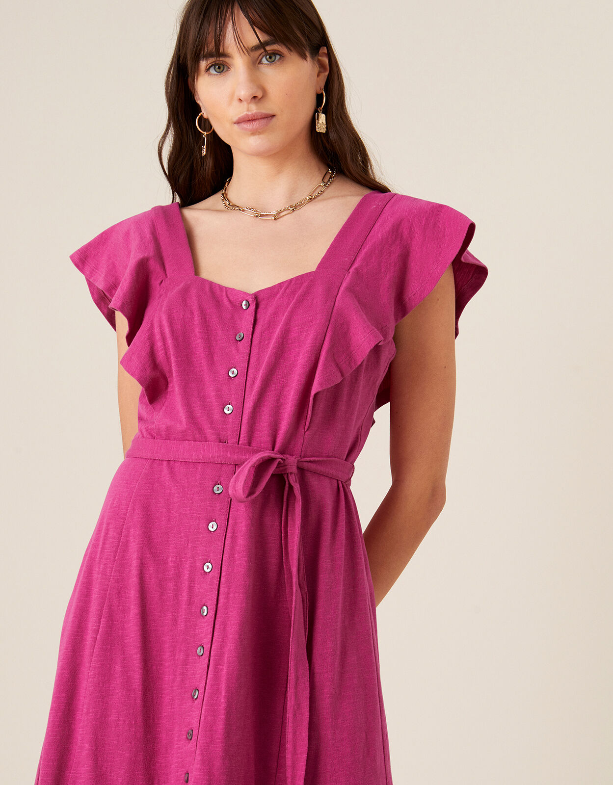 pink button dress