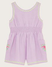 Linen Embroidered Playsuit, Purple (LILAC), large